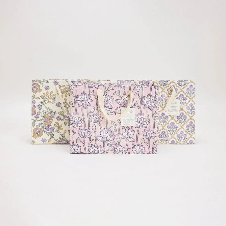 Paper Mirchi Hand Block Printed Medium Gift Bag Lavender - Image 2