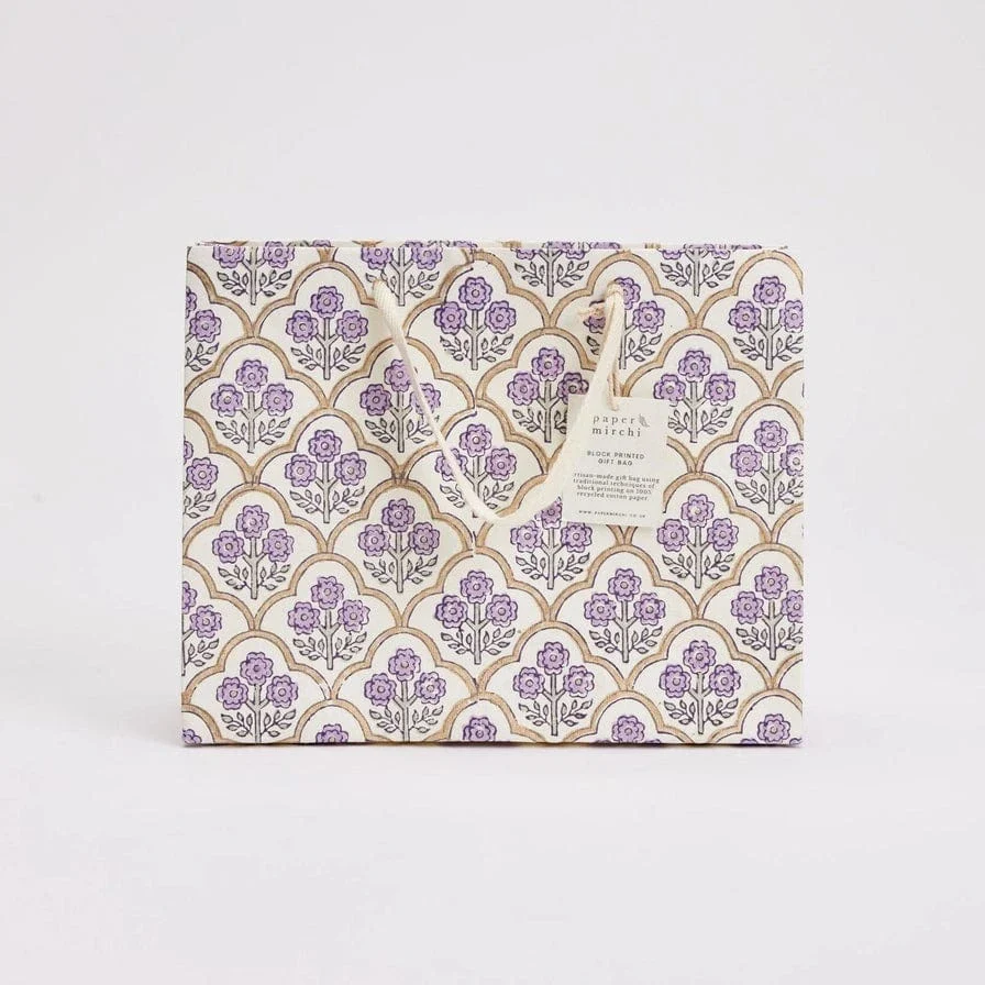 Paper Mirchi Hand Block Printed Medium Gift Bag Lavender - Image 3