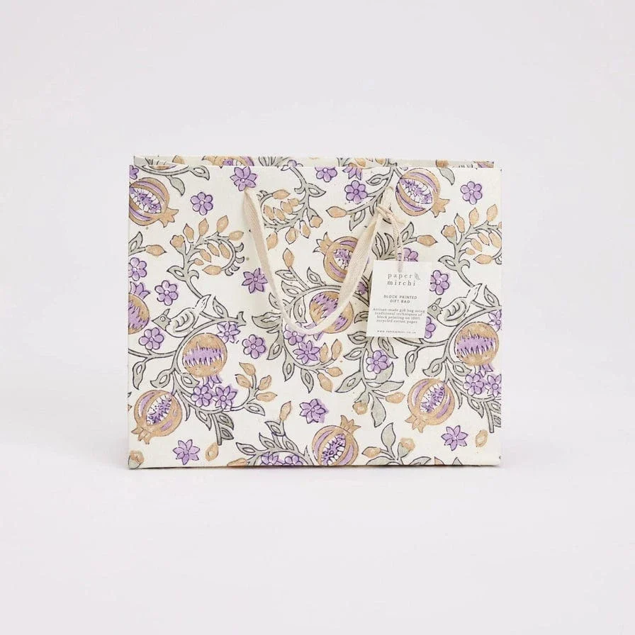 Paper Mirchi Hand Block Printed Medium Gift Bag Lavender - Image 5