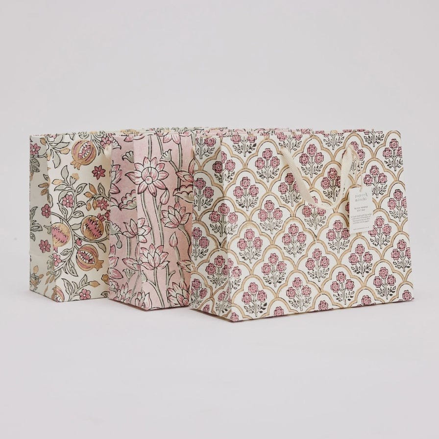 Paper Mirchi Hand Block Printed Medium Gift Bag Pink Earth