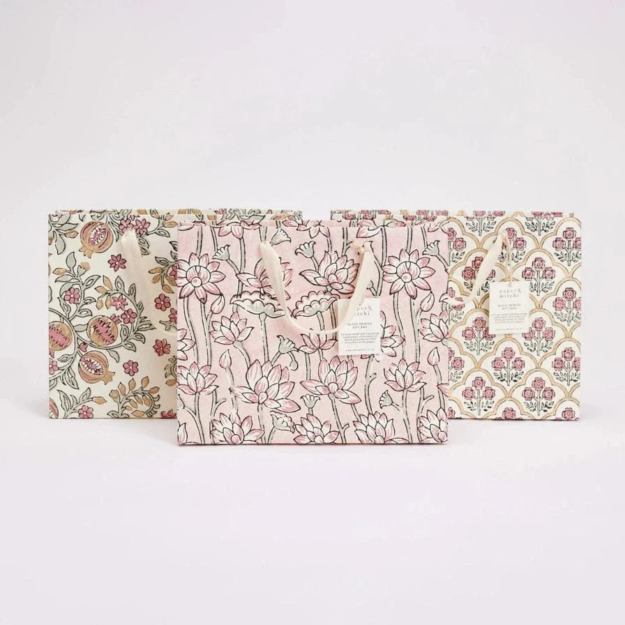 Paper Mirchi Hand Block Printed Medium Gift Bag Pink Earth - Image 2