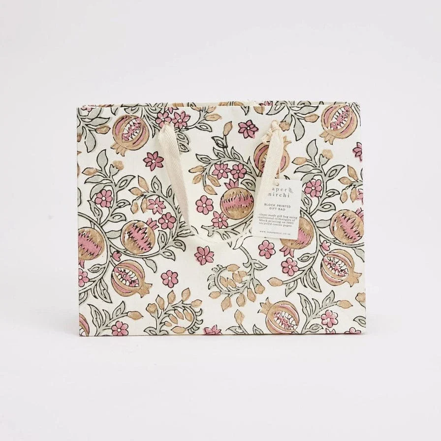 Paper Mirchi Hand Block Printed Medium Gift Bag Pink Earth - Image 3