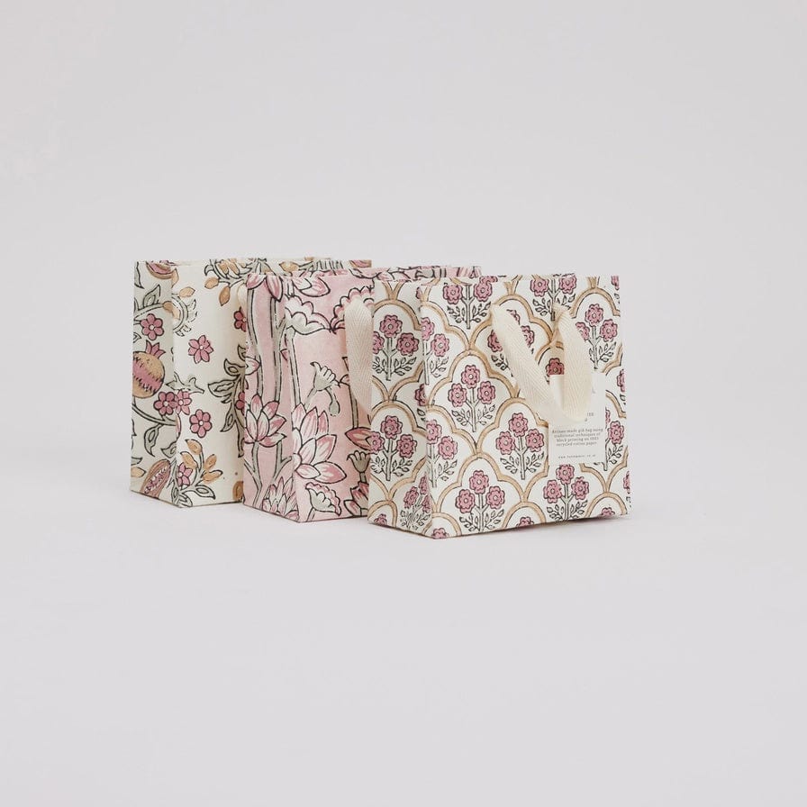 Paper Mirchi Hand Block Printed Small Gift Bag Pink Earth