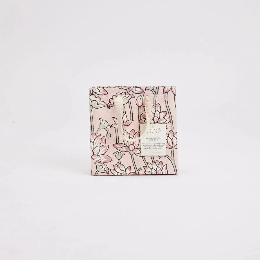 Paper Mirchi Hand Block Printed Small Gift Bag Pink Earth - Image 3