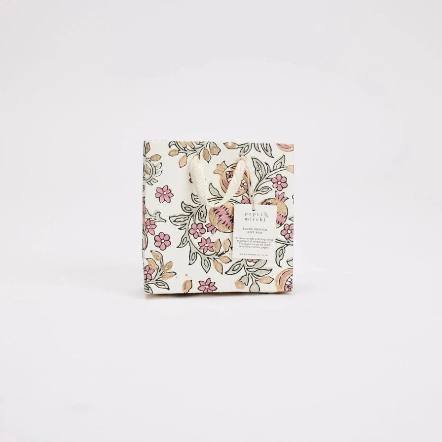 Paper Mirchi Hand Block Printed Small Gift Bag Pink Earth - Image 4