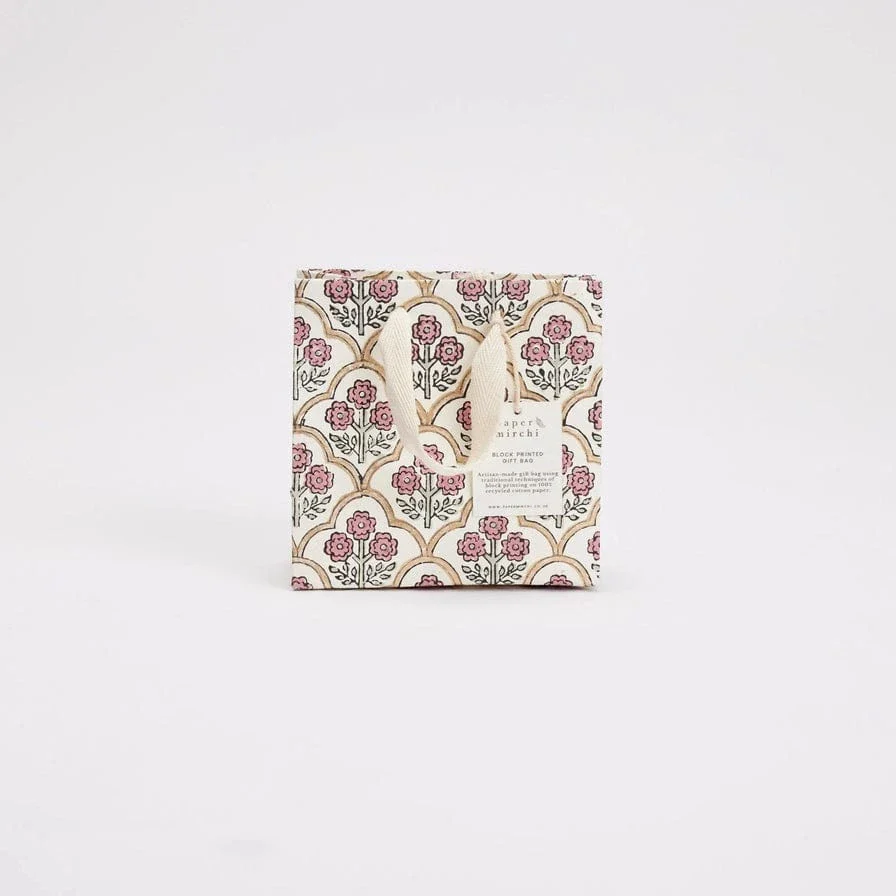 Paper Mirchi Hand Block Printed Small Gift Bag Pink Earth - Image 5