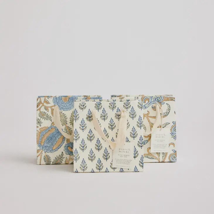 Paper Mirchi Hand Block Printed Small Gift Bag Blue Stone - Image 2