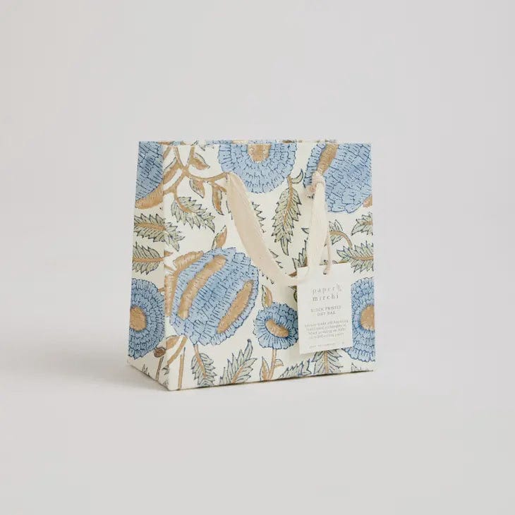 Paper Mirchi Hand Block Printed Small Gift Bag Blue Stone - Image 3