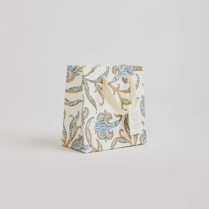 Paper Mirchi Hand Block Printed Small Gift Bag Blue Stone - Image 5