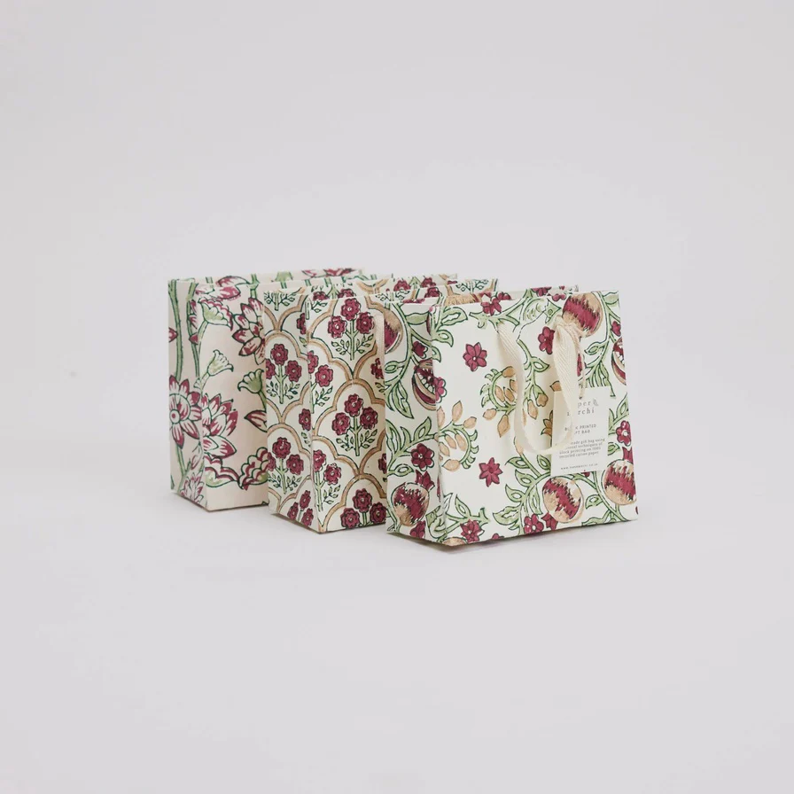 Paper Mirchi Hand Block Printed Small Gift Bag Cherry