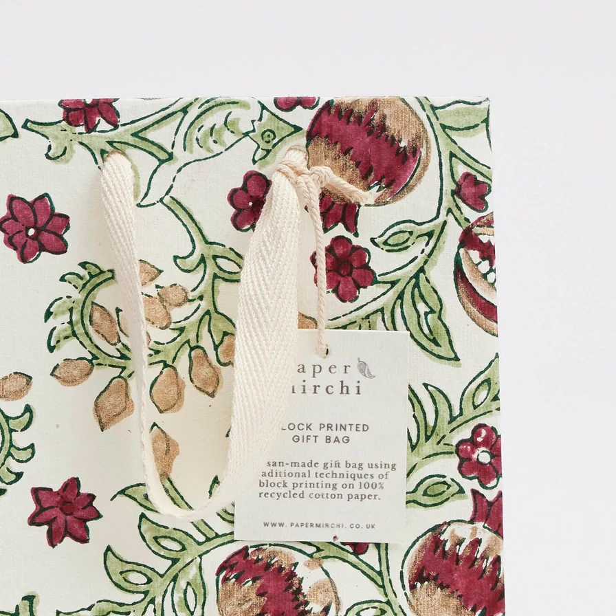 Paper Mirchi Hand Block Printed Small Gift Bag Cherry - Image 3