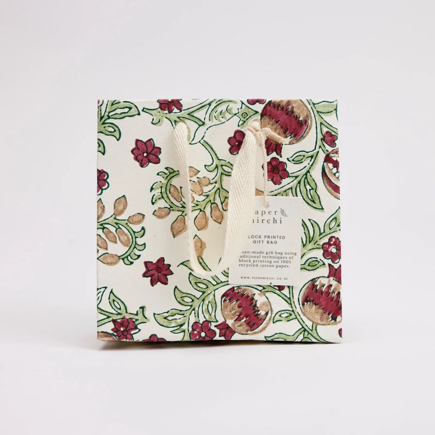 Paper Mirchi Hand Block Printed Small Gift Bag Cherry - Image 5