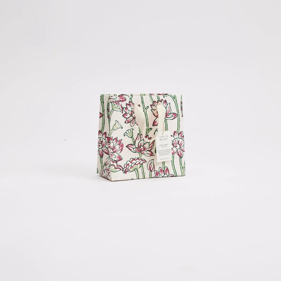 Paper Mirchi Hand Block Printed Small Gift Bag Cherry - Image 6