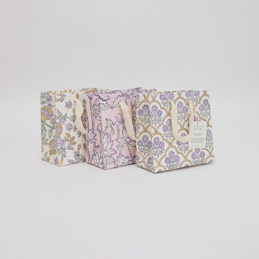 Paper Mirchi Hand Block Printed Small Gift Bag Lavender