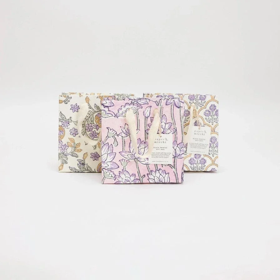 Paper Mirchi Hand Block Printed Small Gift Bag Lavender - Image 2