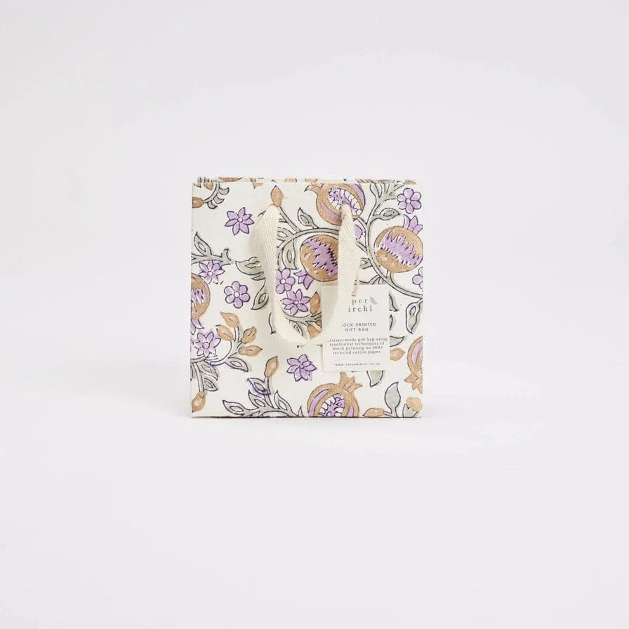 Paper Mirchi Hand Block Printed Small Gift Bag Lavender - Image 3
