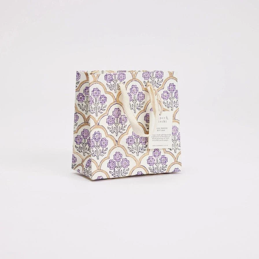 Paper Mirchi Hand Block Printed Small Gift Bag Lavender - Image 4
