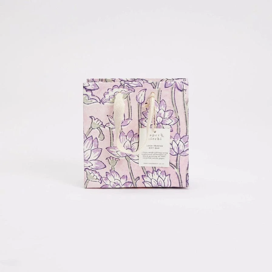 Paper Mirchi Hand Block Printed Small Gift Bag Lavender - Image 5