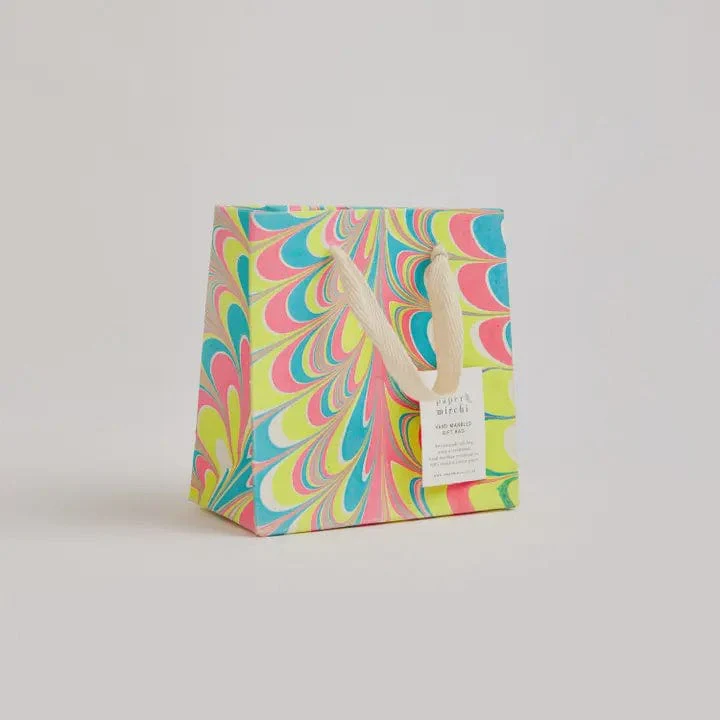 Paper Mirchi Hand Block Printed Small Gift Bag Neon - Image 4
