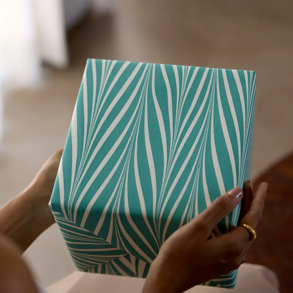 Paper Mirchi Hand Marbled Wrapping Paper - Candy Stripes Turquoise - Image 3