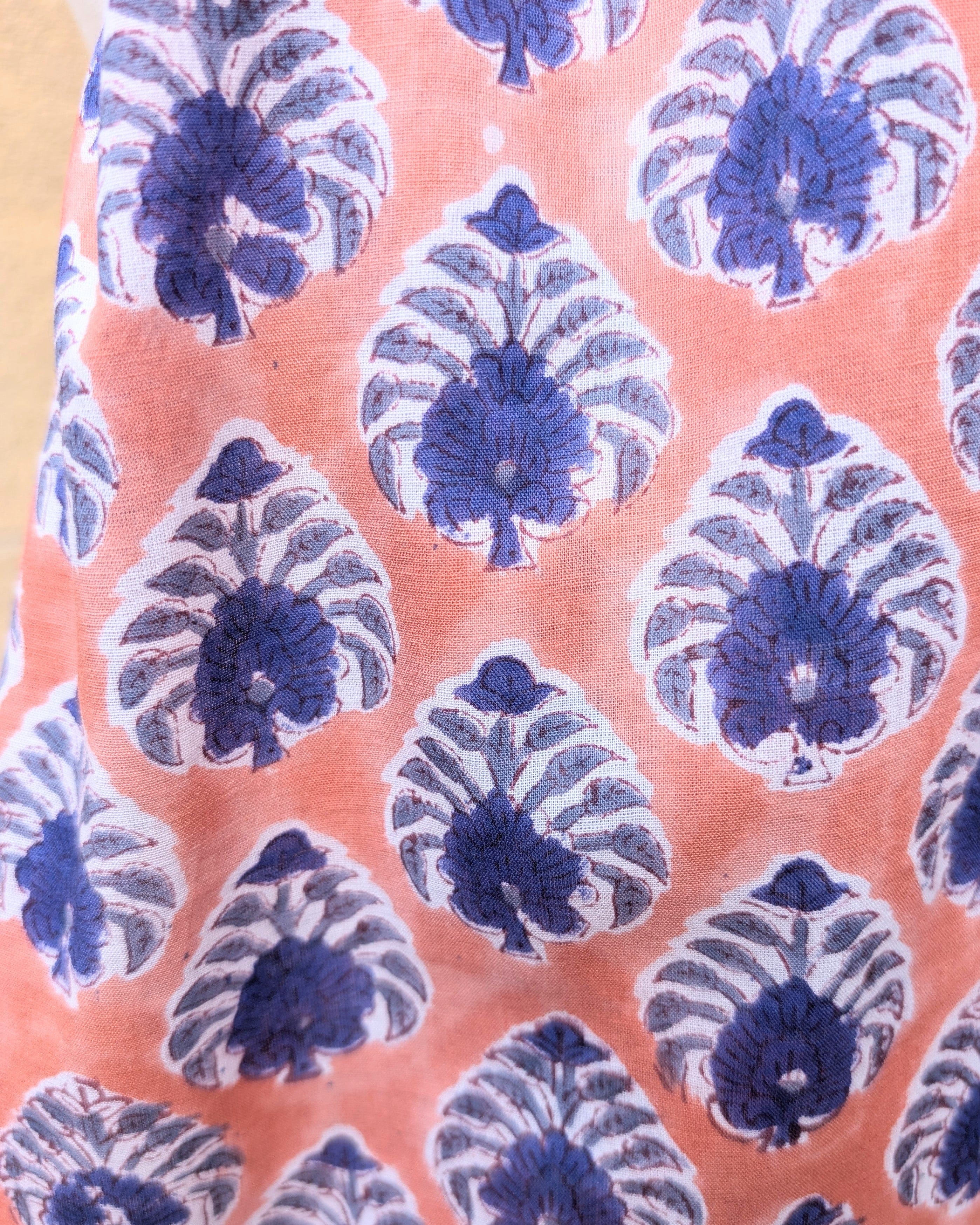 Peach & Blue Patterned Block Print Scarf - Image 2