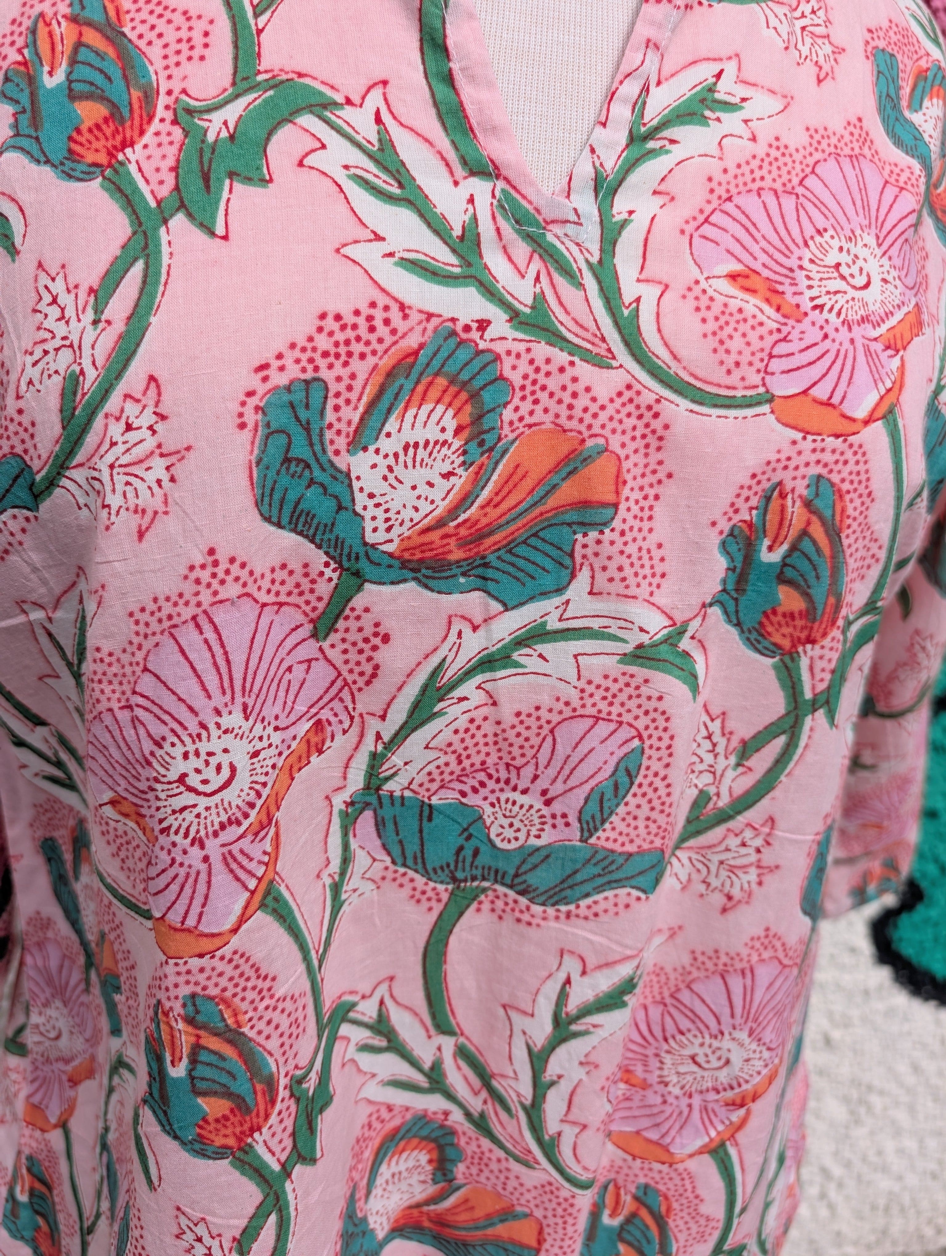 Marianne Peach Floral Block Print Cotton Blouse - Image 2