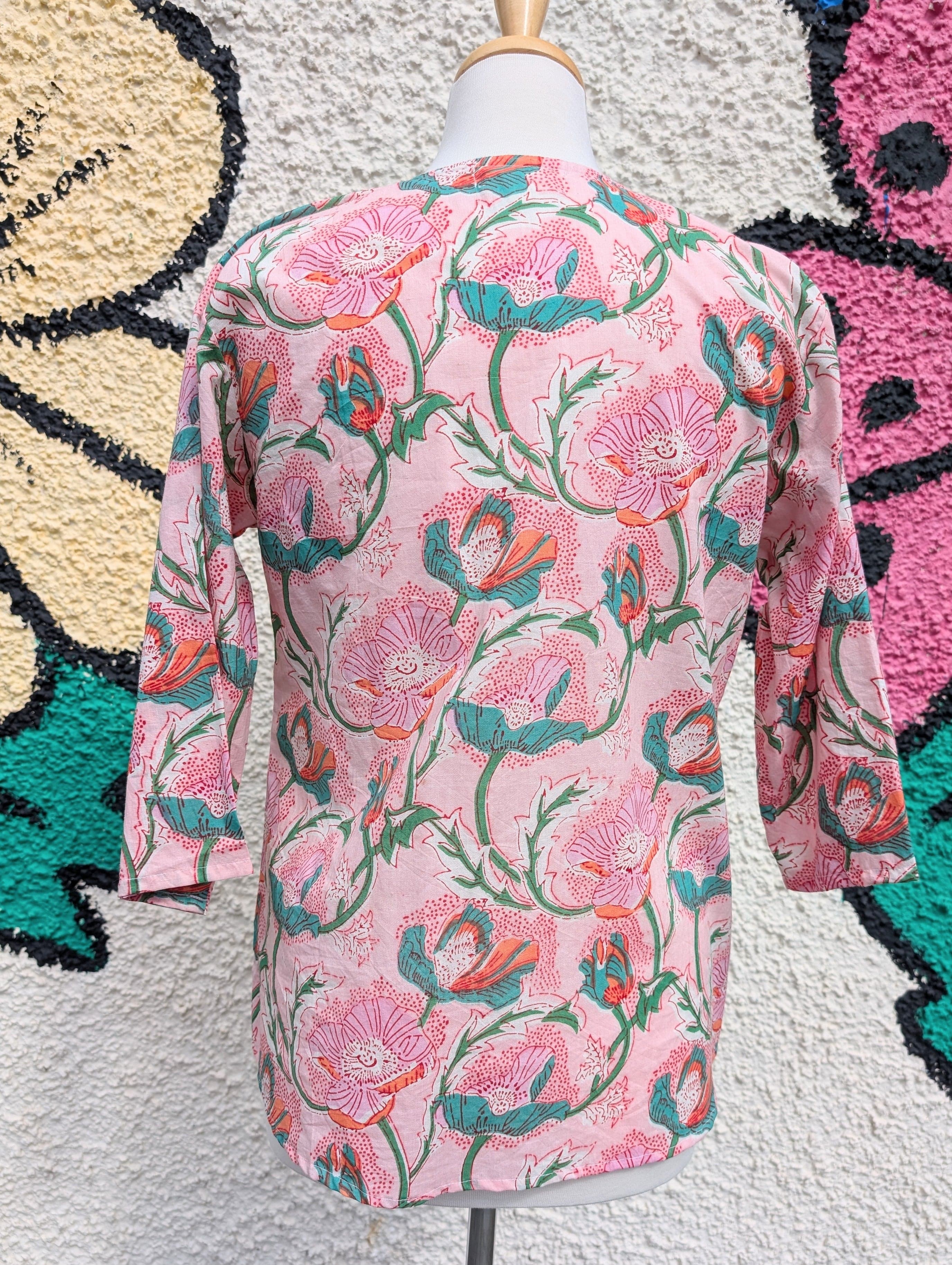 Marianne Peach Floral Block Print Cotton Blouse - Image 3