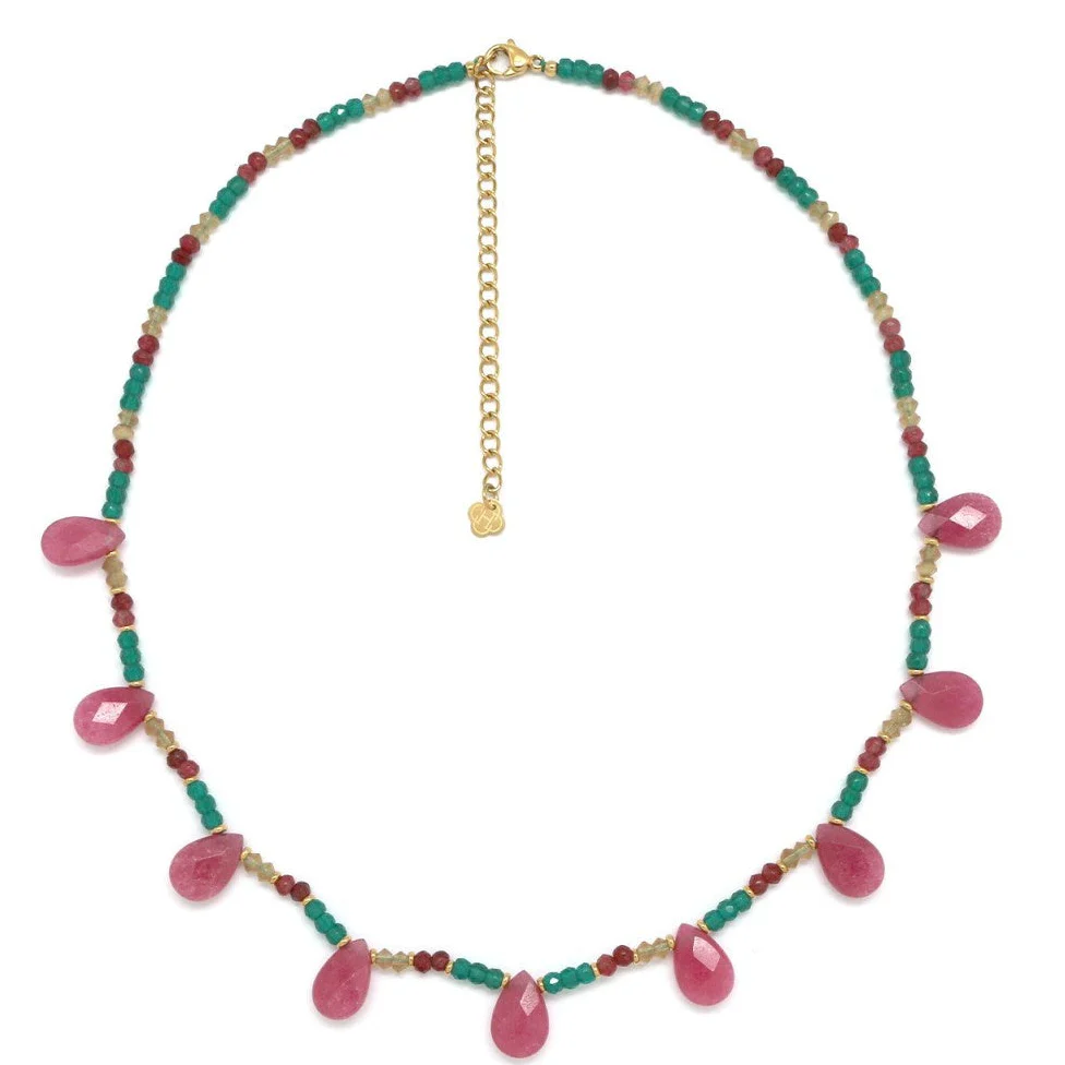 Pink Agate Water Droplet Necklace