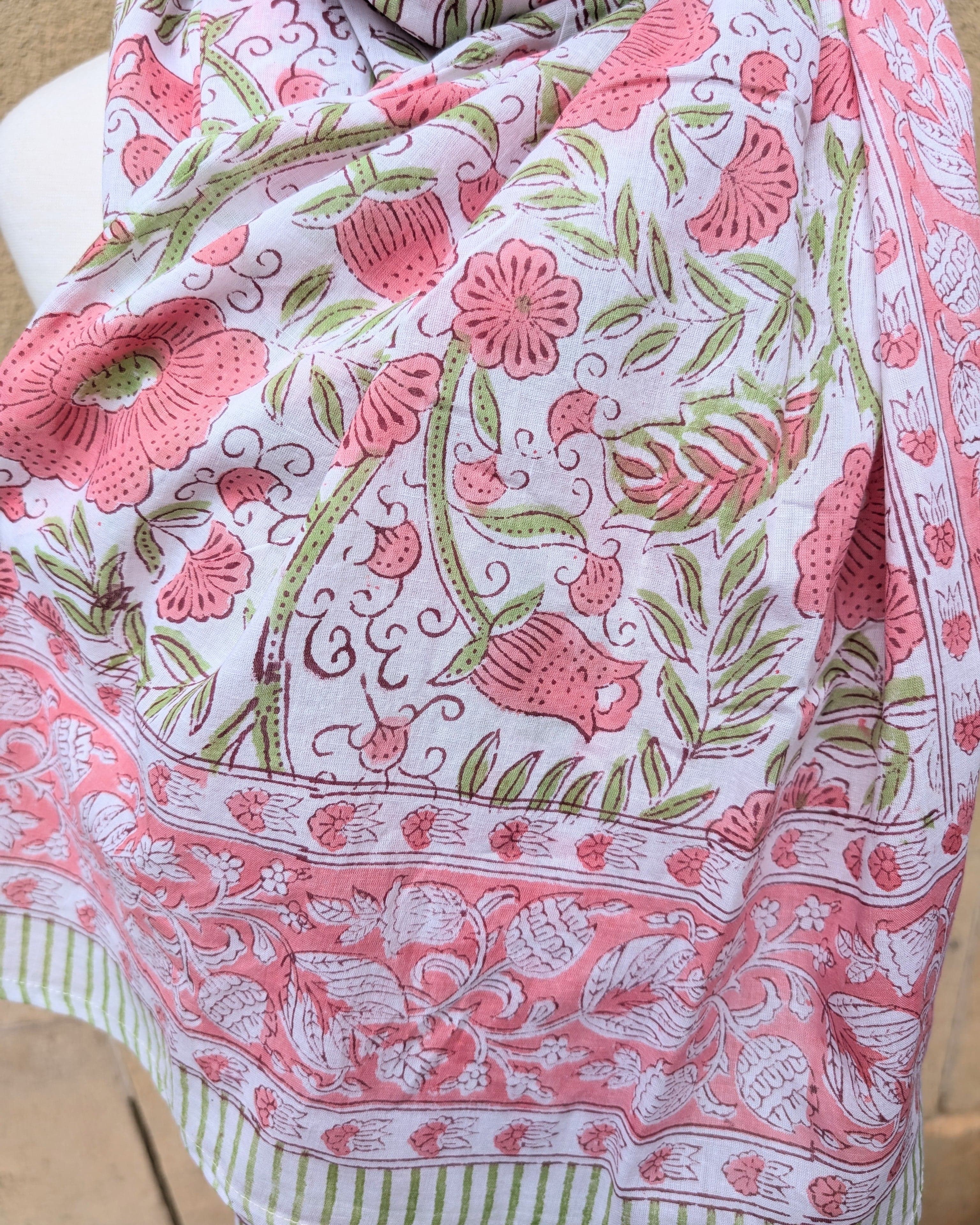 Pink & Green Floral Block Print Scarf Sarong - Image 2