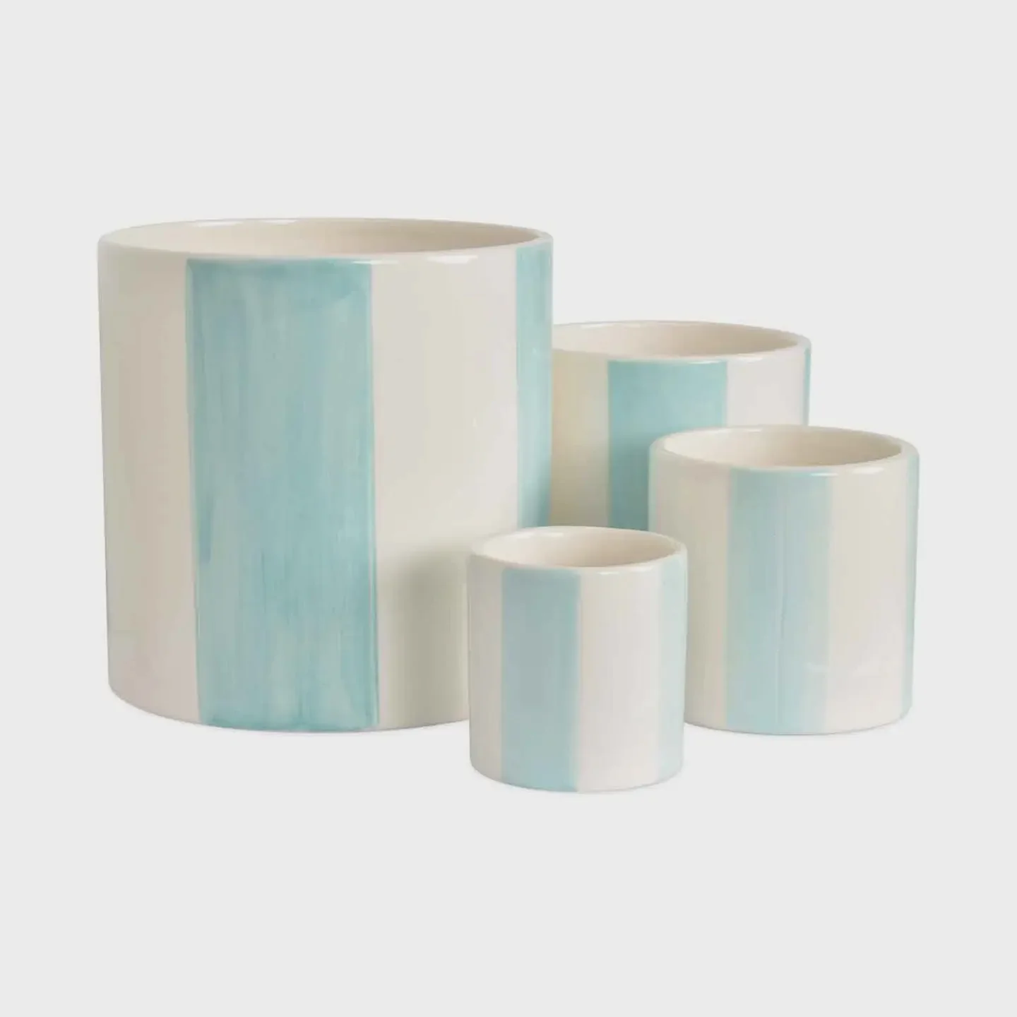 Set of 4 Frosted Blue Stripe Pots