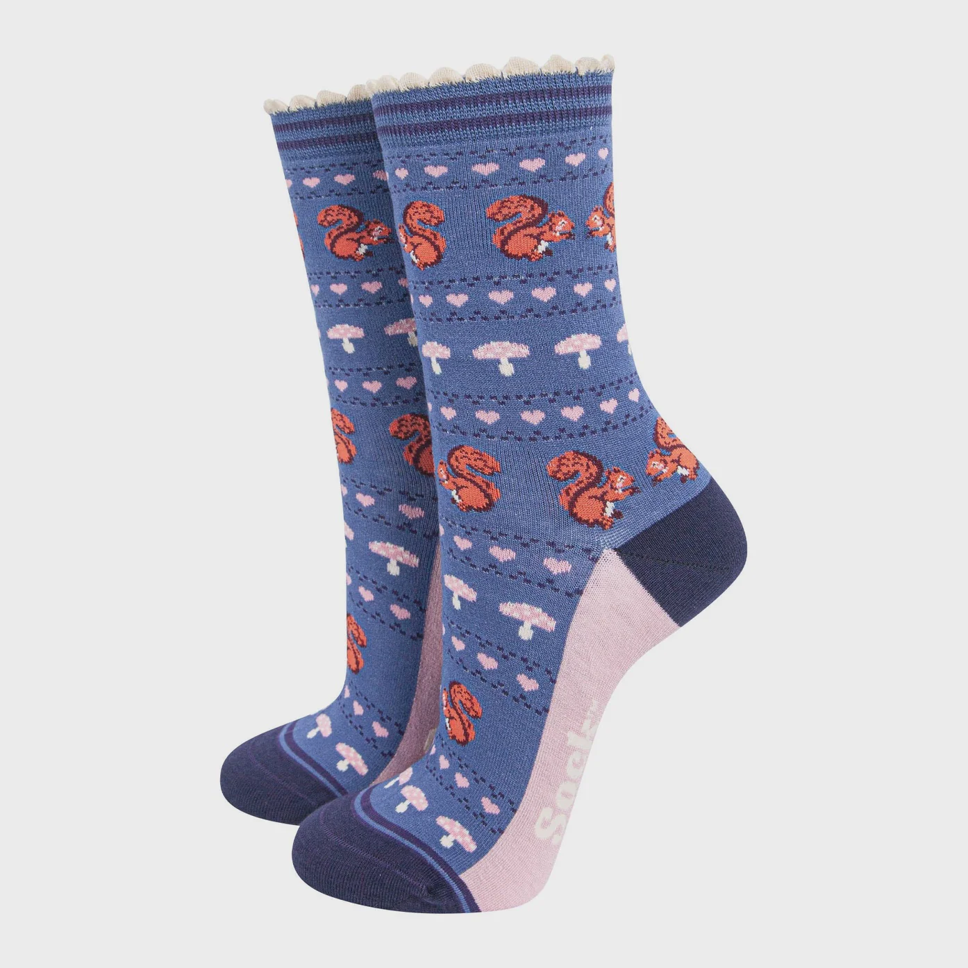 Sock Talk Women's Bamboo Socks - Denim Blue/Navy, Squirrel Fair Isle