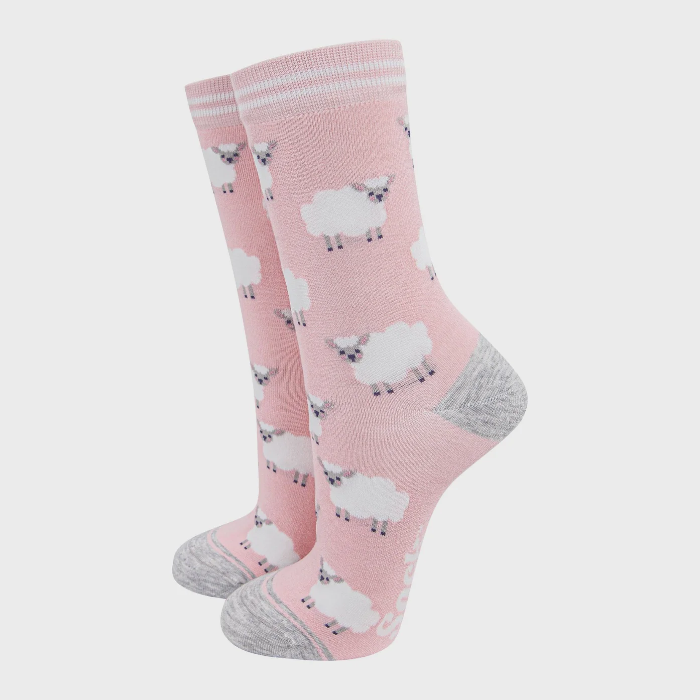 Sock Talk Women's Bamboo Socks Light Pink/Grey Marl, Sheep