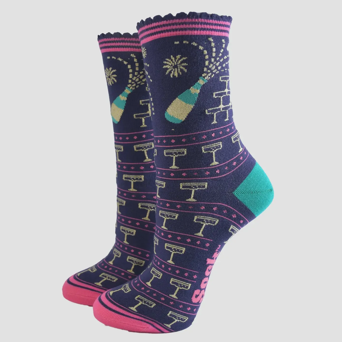 Sock Talk Women's Bamboo Socks - Navy Blue/Pink, Champagne Celebration