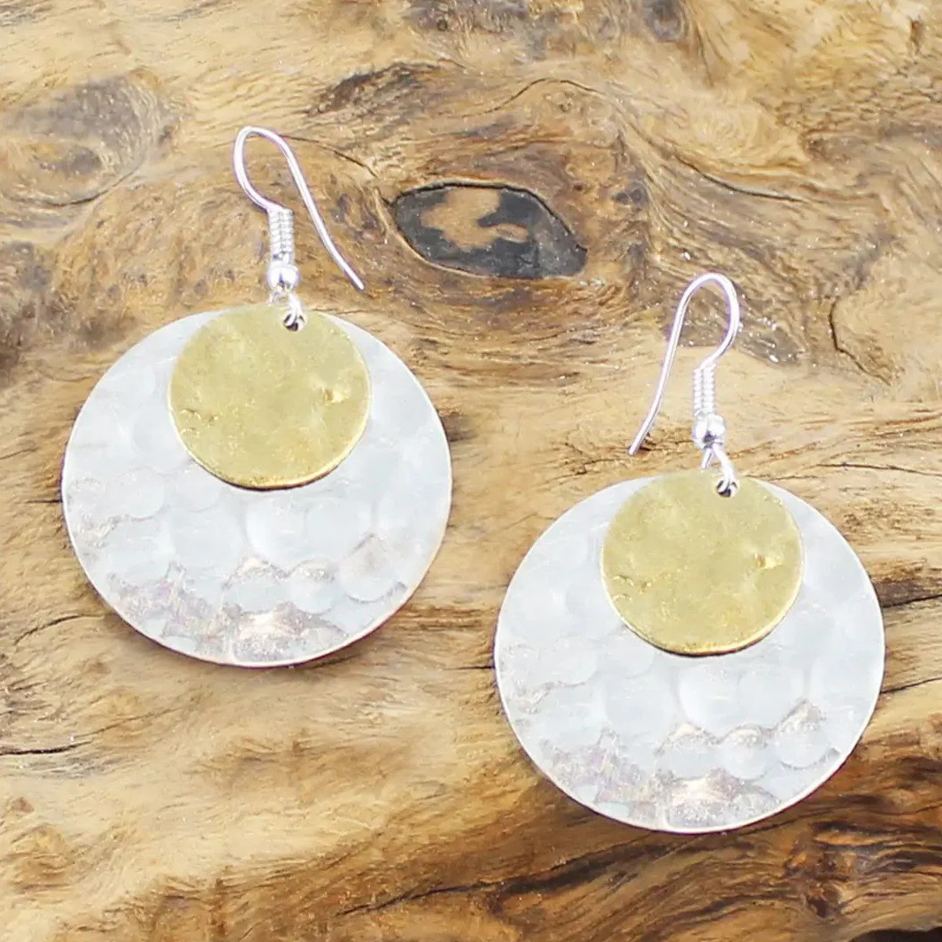 Suzie Blue Beaten Double Metal Disc Earrings