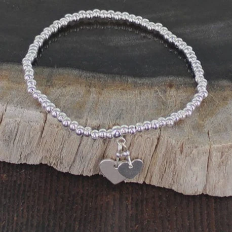 Suzie Blue Elasticated Bracelet with Heart Charms