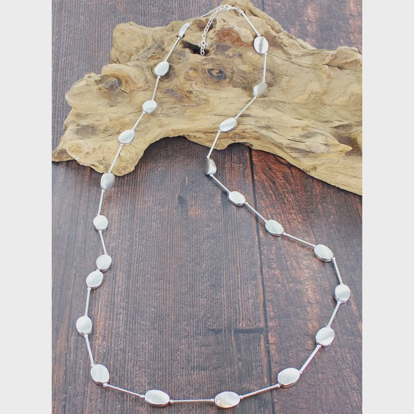 Suzie Blue Long Oval Disc Necklace