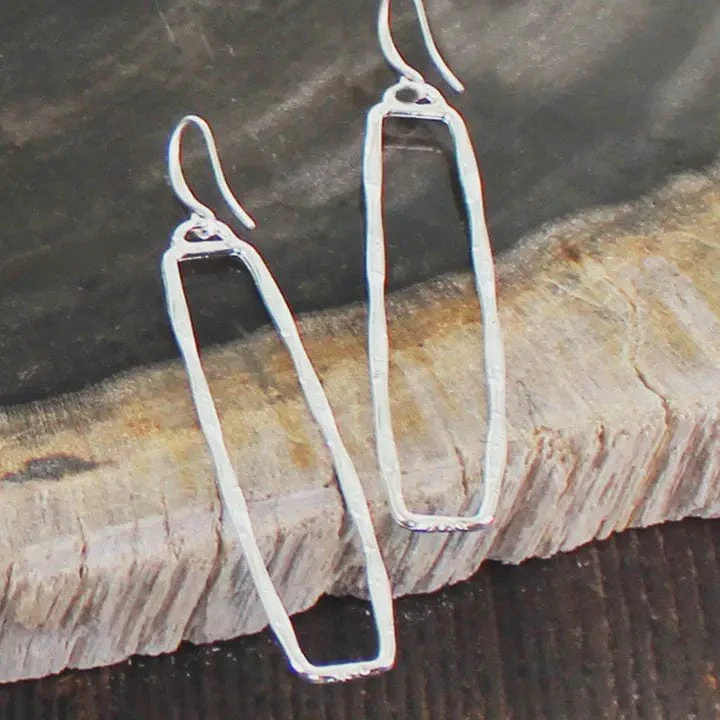 Suzie Blue Open Rectangular Earrings Silver