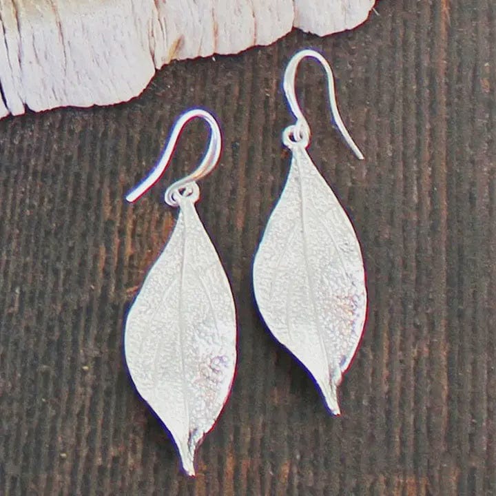 Suzie Blue Silver Leaf Earrings