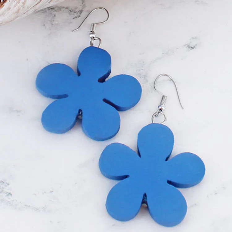 Suzie Blue Wooden Flower Earring Blue