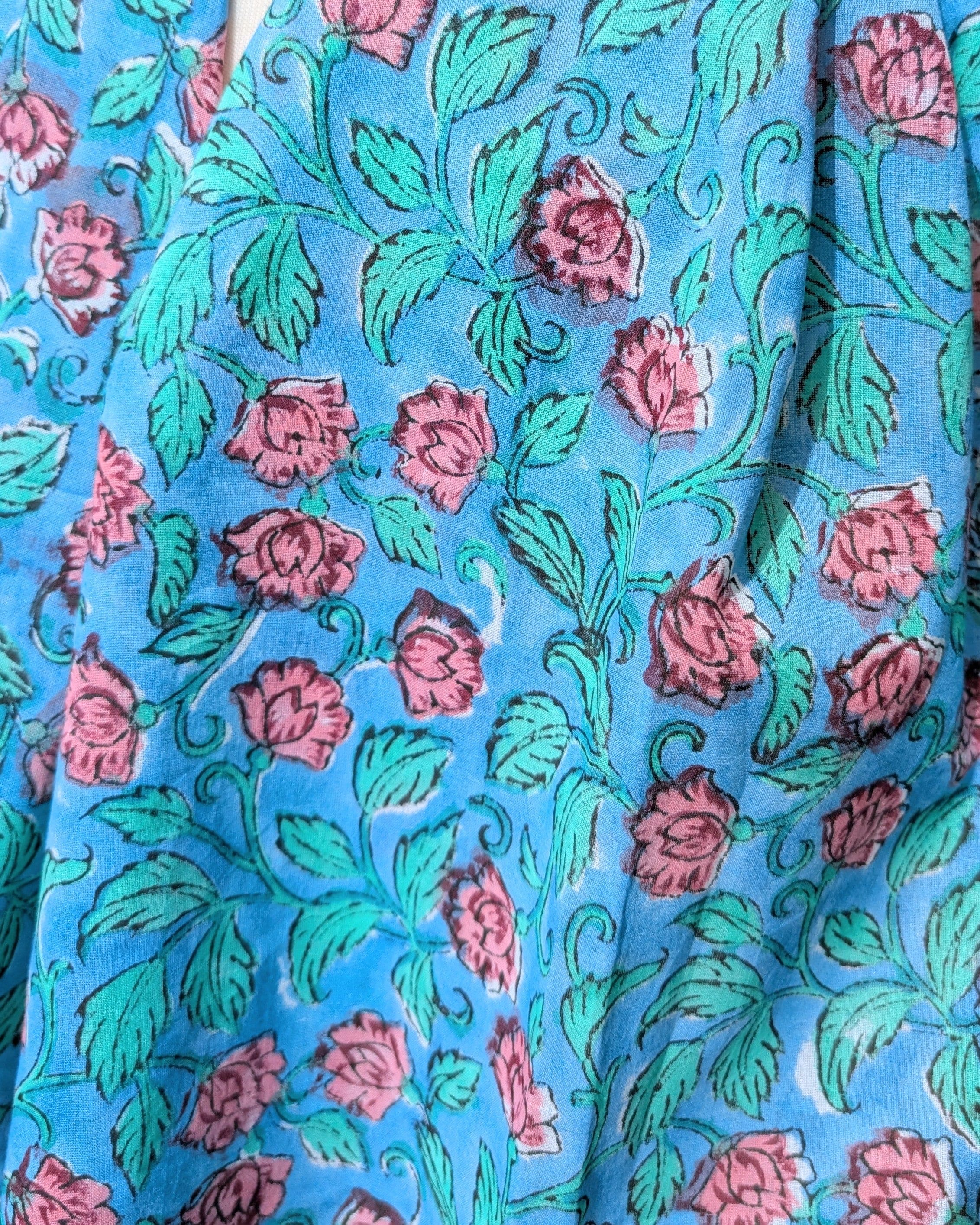Teal & Red Rose Block Print Scarf - Image 2