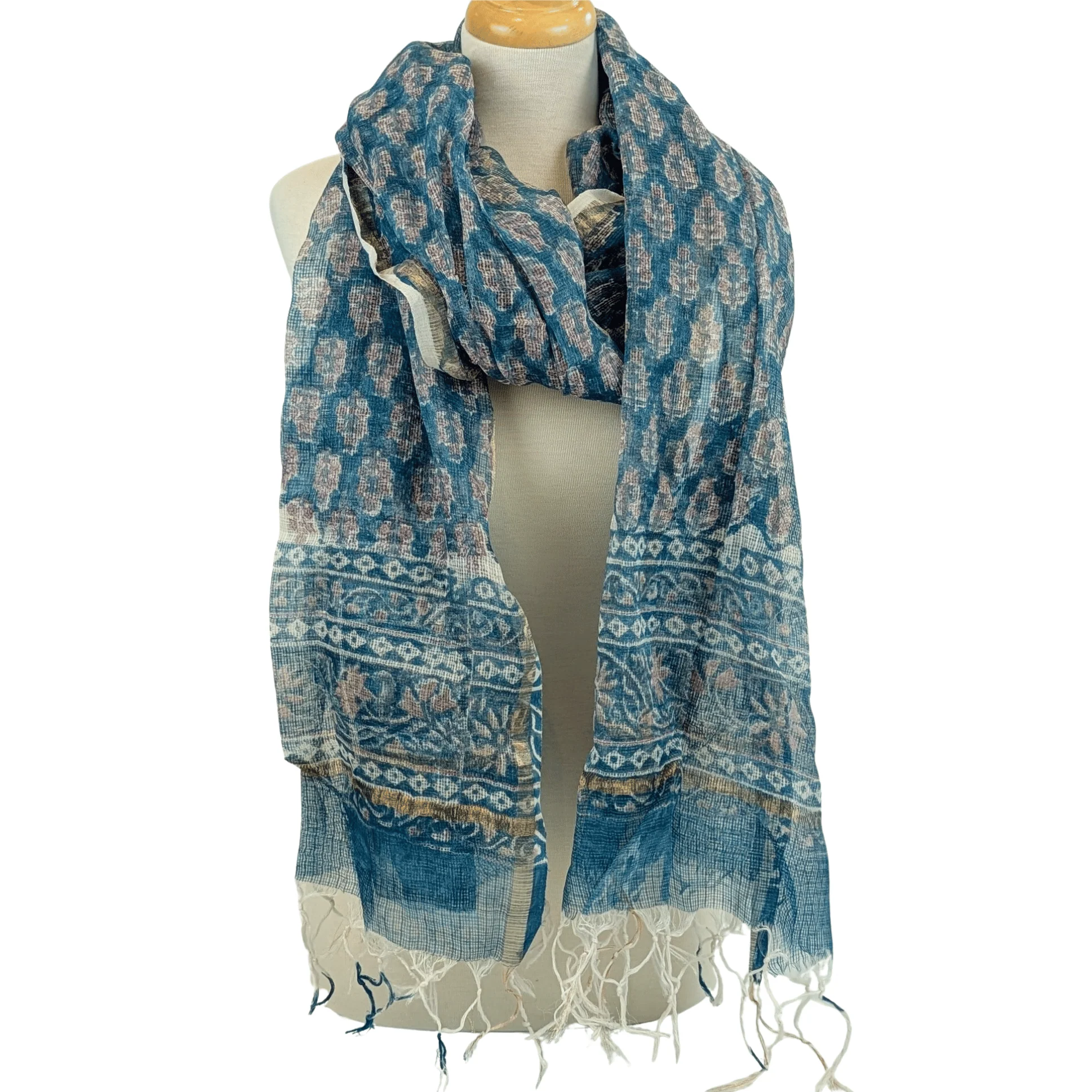 Twinflower Aqua Blue Oversized Cotton/Silk Scarf