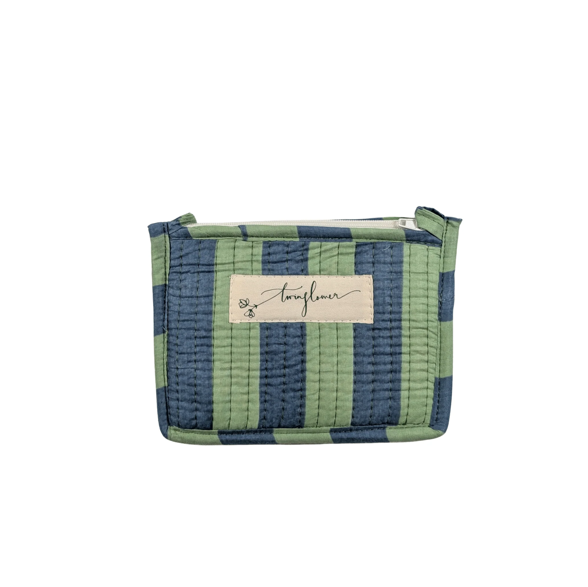 Twinflower Blue & Green Striped Quilted Small Pouch Purse