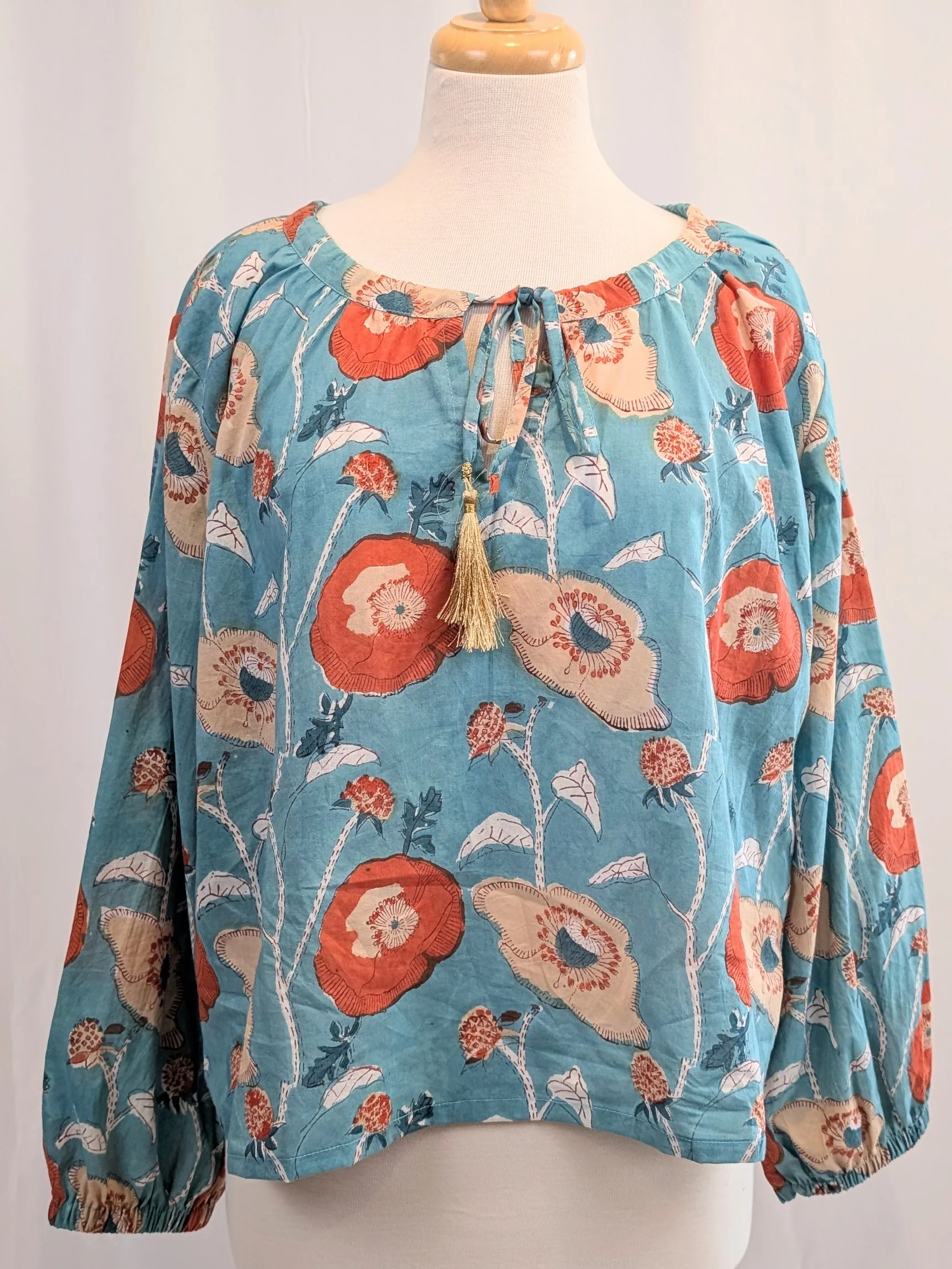 Twinflower Clara Aqua Orange Cotton Blouse