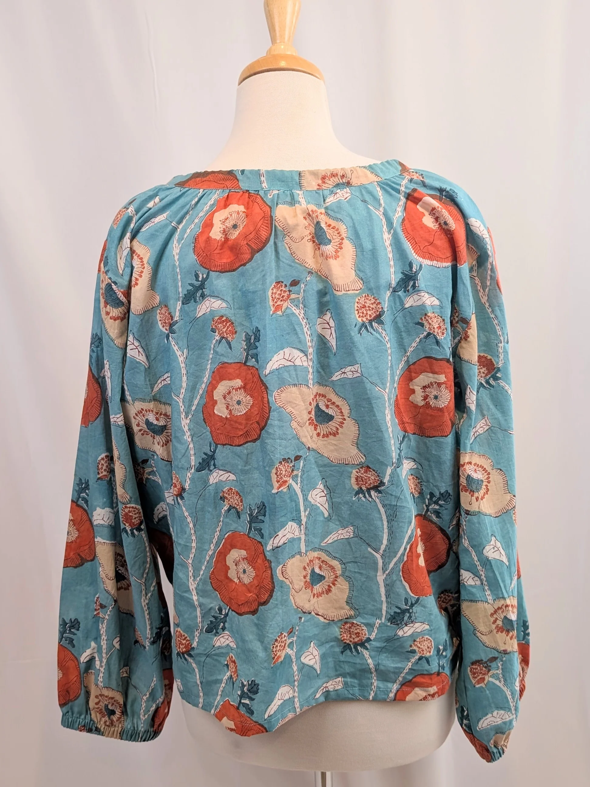 Twinflower Clara Aqua Orange Cotton Blouse - Image 2
