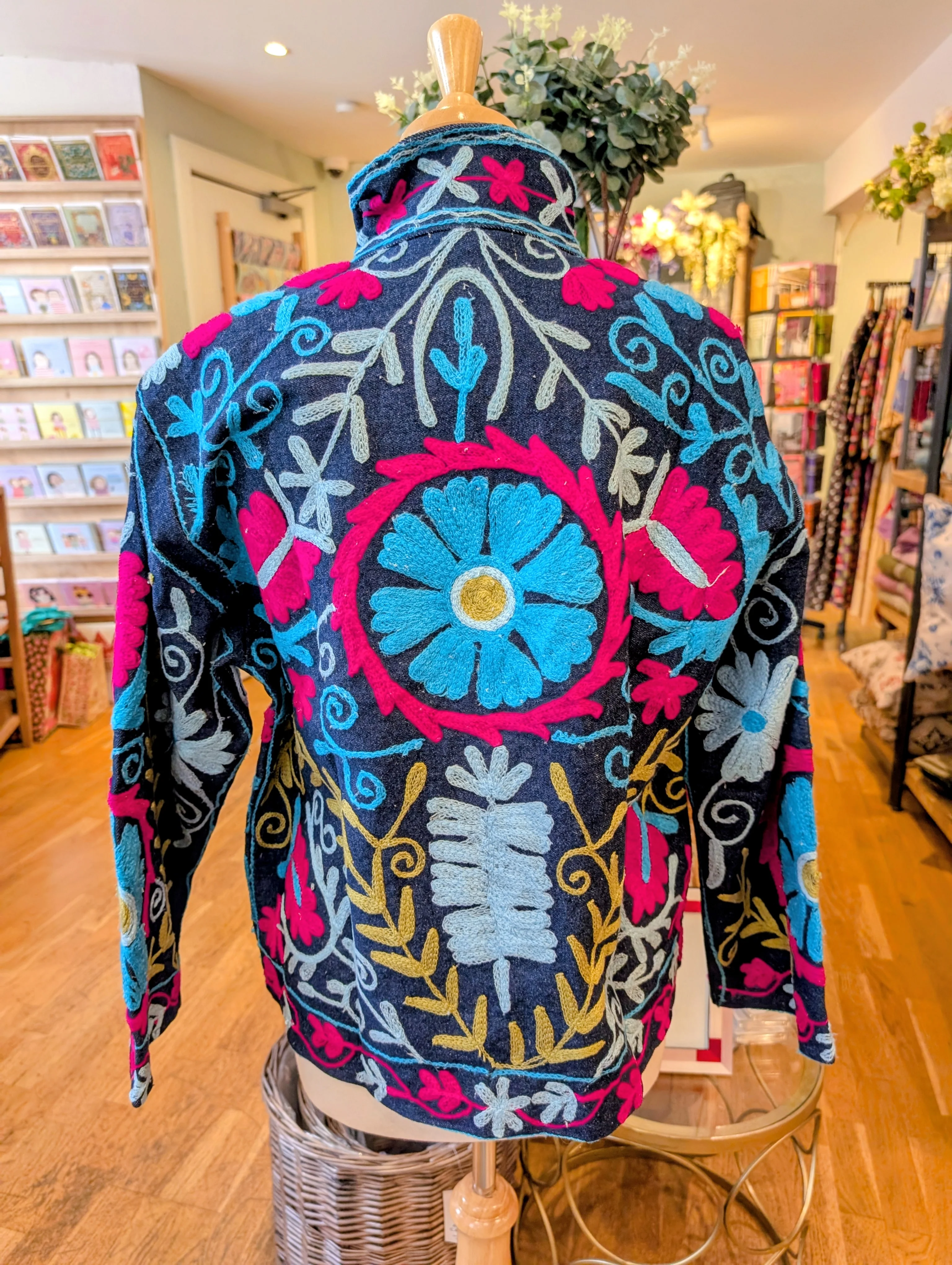 Twinflower Denim Suzani Jacket Fuchsia/Aqua - Image 3