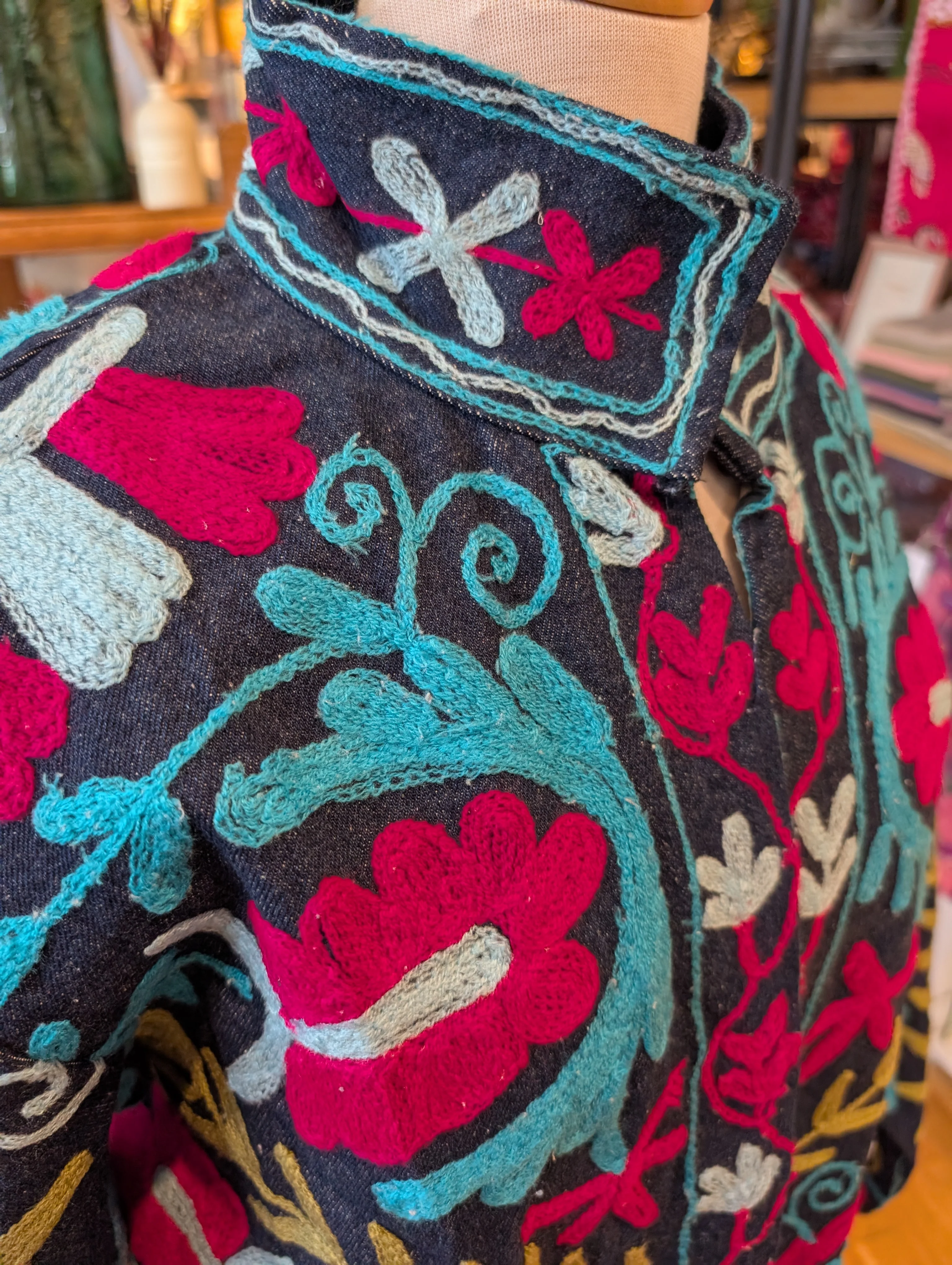 Twinflower Denim Suzani Jacket Fuchsia/Aqua - Image 4