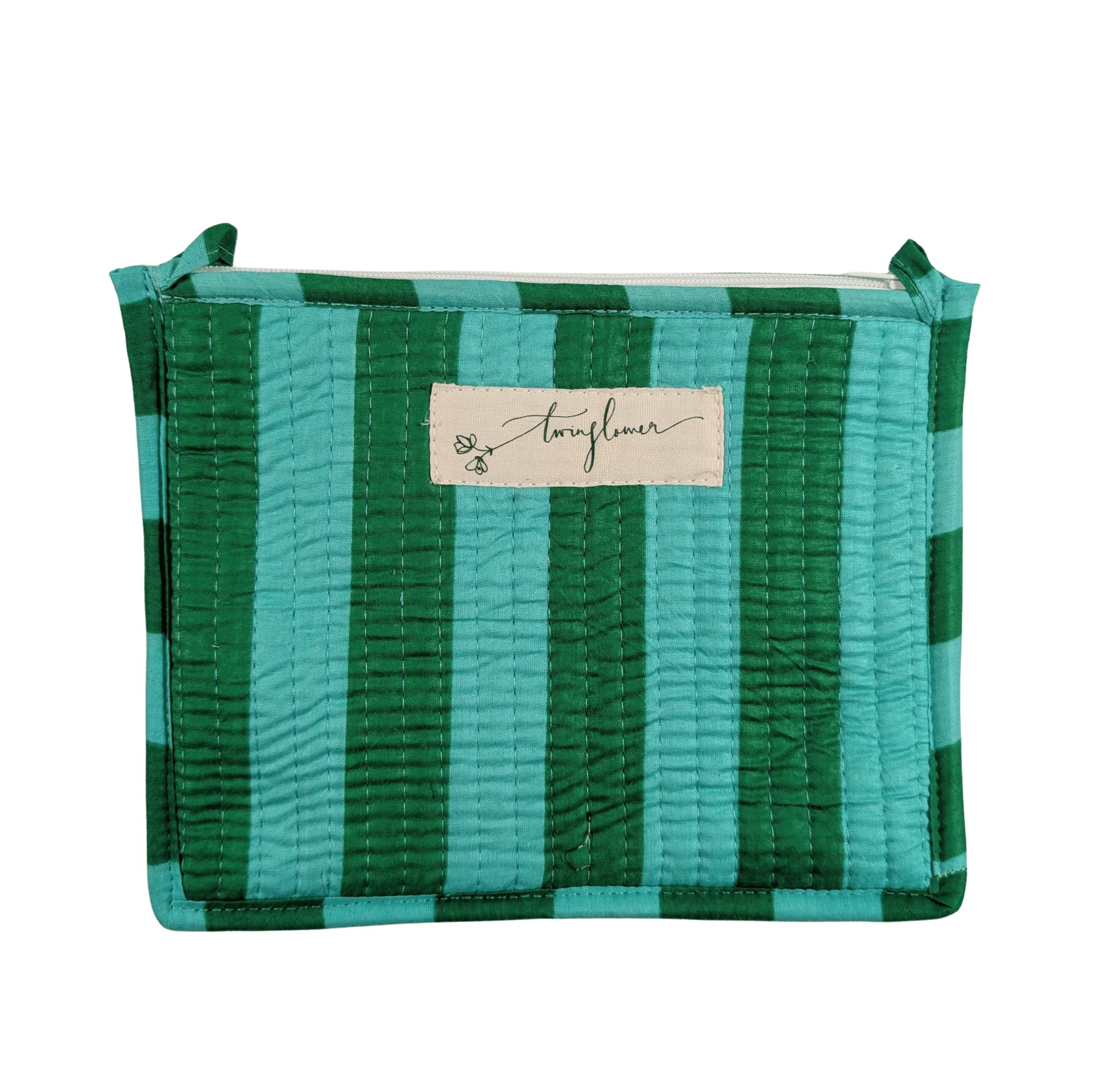 Twinflower Green & Aqua Striped Quilted Medium Pouch Purse