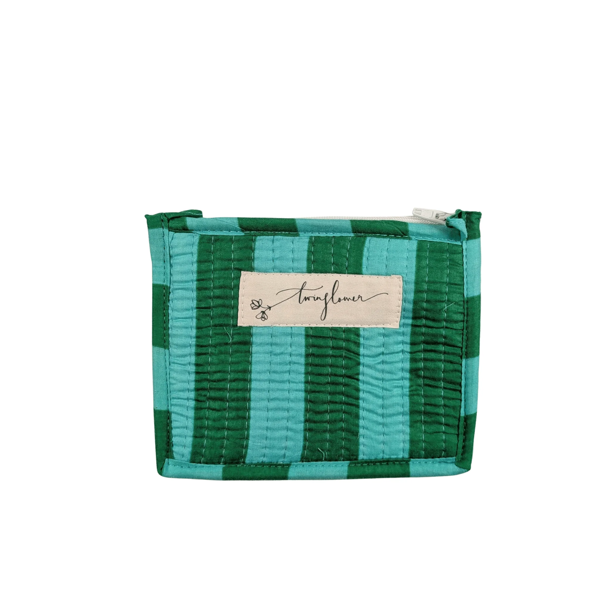 Twinflower Green & Aqua Striped Quilted Small Pouch Purse