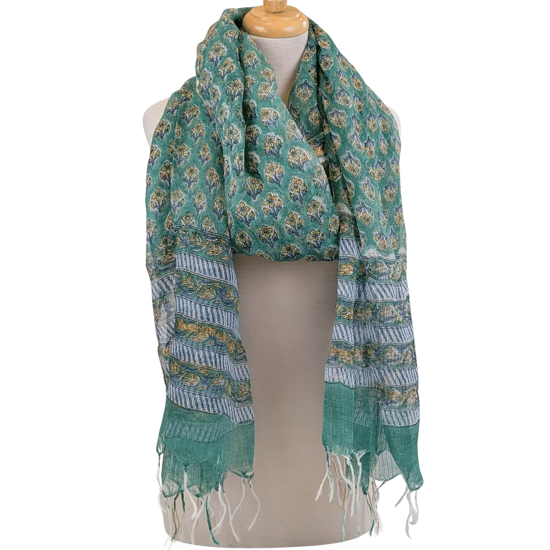 Twinflower Green Oversized Cotton/Silk Scarf