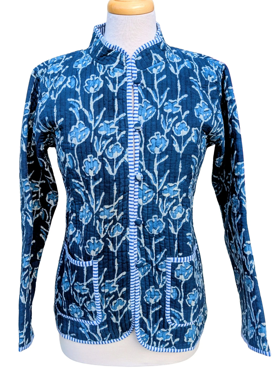 Twinflower Indigo Quilted Block Print Reversible Jacket